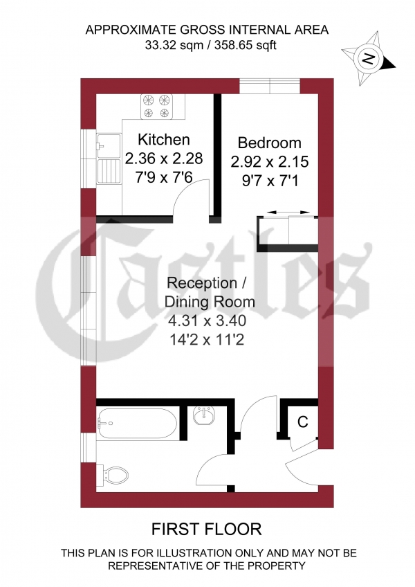 Floor Plan for 1 Bedroom Apartment for Sale in Milestone Close, Edmonton, N9, 9GA - Offers in Excess of &pound164,950