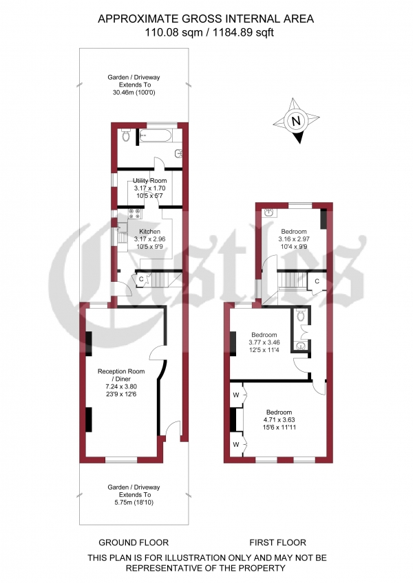 Floor Plan Image for 3 Bedroom Terraced House for Sale in Derby Road, Enfield