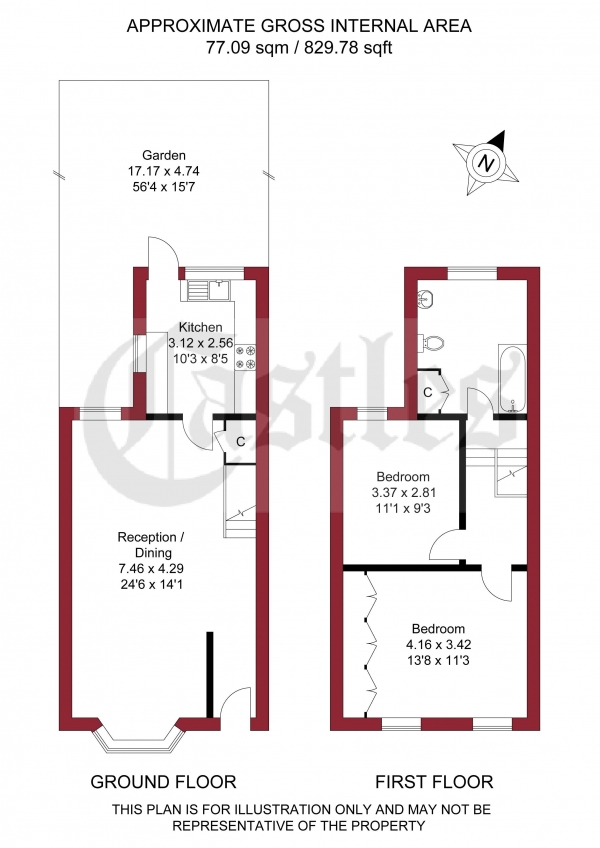 Floor Plan for 2 Bedroom Terraced House for Sale in Grosvenor Road, Edmonton, N9, 8RG - Offers in Excess of &pound384,950