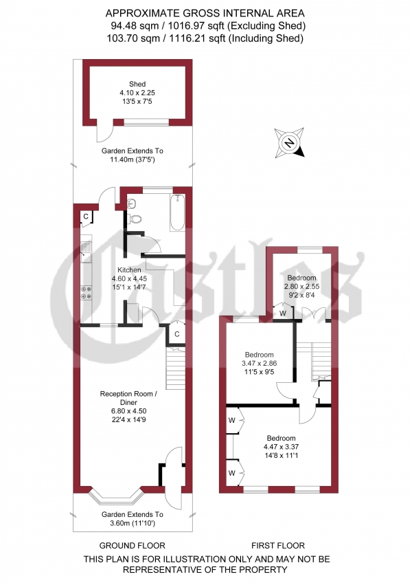 Floor Plan for 3 Bedroom Terraced House for Sale in St. Peter's Road, Edmonton, N9, 8JJ - Offers in Excess of &pound415,000