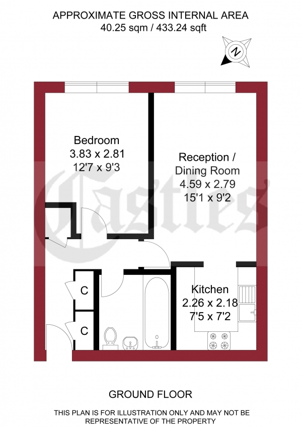 Floor Plan Image for 1 Bedroom Apartment for Sale in Keats Close, Scotland Green Road, Enfield, EN3