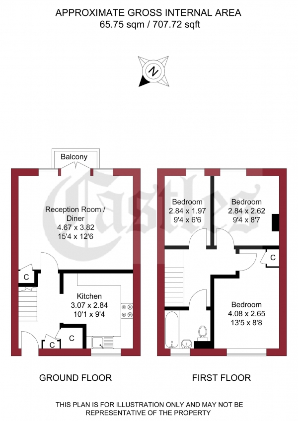 Floor Plan Image for 3 Bedroom Flat for Sale in Montagu Road,, London