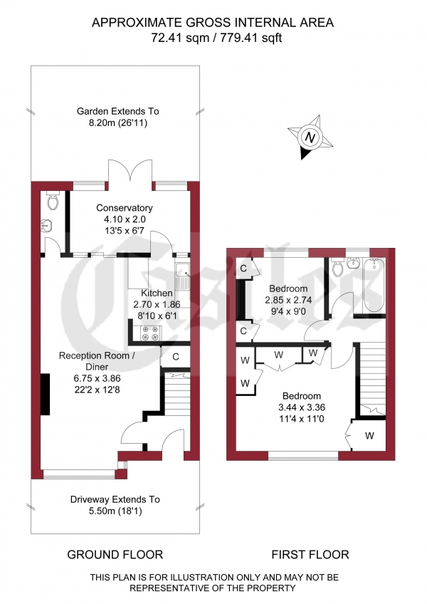 Floor Plan Image for 2 Bedroom Terraced House for Sale in Stowe Gardens, Edmonton