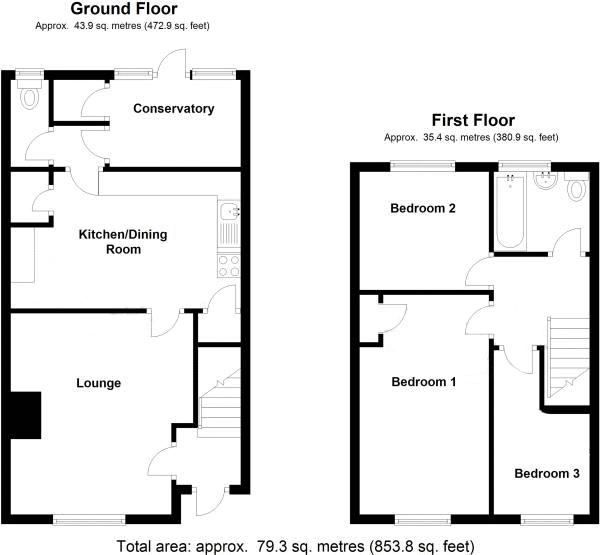 Floor Plan Image for 3 Bedroom Terraced House for Sale in Orchard Estate Little Downham CB6 2TU