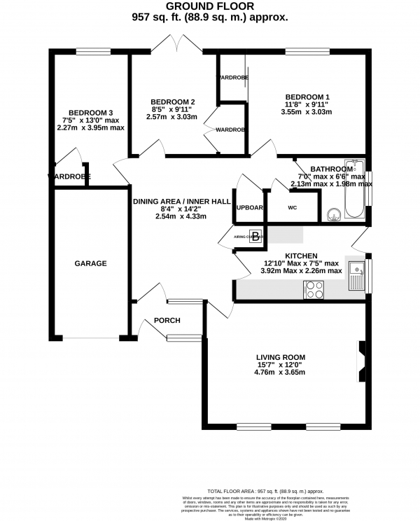 Floor Plan Image for 3 Bedroom Semi-Detached Bungalow for Sale in Sanderling Close, Mildenhall, IP28 7LE