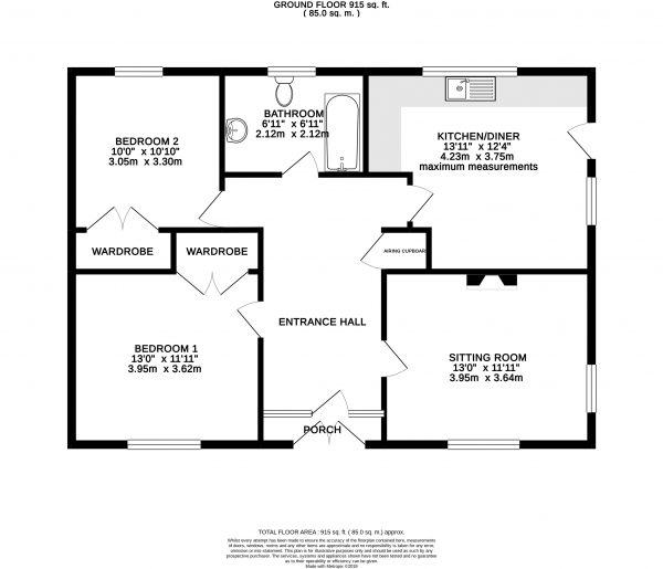 Floor Plan for 2 Bedroom Detached Bungalow for Sale in Coldhams Lane, Cherry Hinton, CB1 3JS, Cherry Hinton, CB1, 3JS - Guide Price &pound325,000
