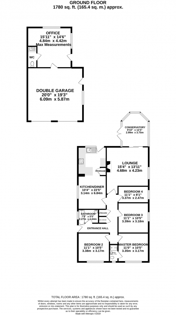 Floor Plan Image for 4 Bedroom Detached Bungalow for Sale in High Street, Cheveley, CB8 9DQ