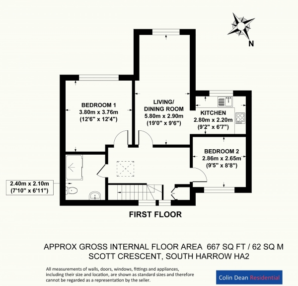 Floor Plan Image for 2 Bedroom Property to Rent in Scott Crescent, South Harrow, Harrow