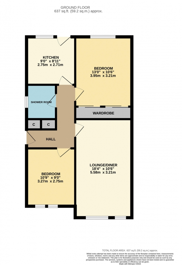 Floor Plan for 2 Bedroom Semi-Detached Bungalow for Sale in Hollybush Avenue, Ingleby Barwick, Ingleby Barwick, TS17, 0RL -  &pound189,995