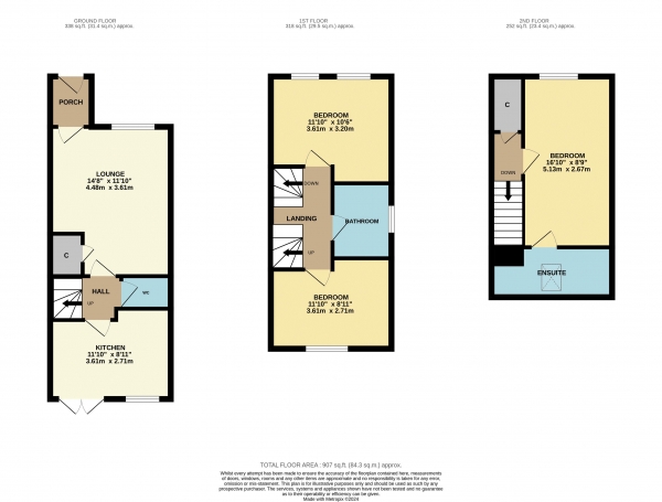 Floor Plan for 3 Bedroom Semi-Detached House for Sale in Carrawburgh Road, Ingleby Barwick, Ingleby Barwick, TS17, 5FF -  &pound178,000