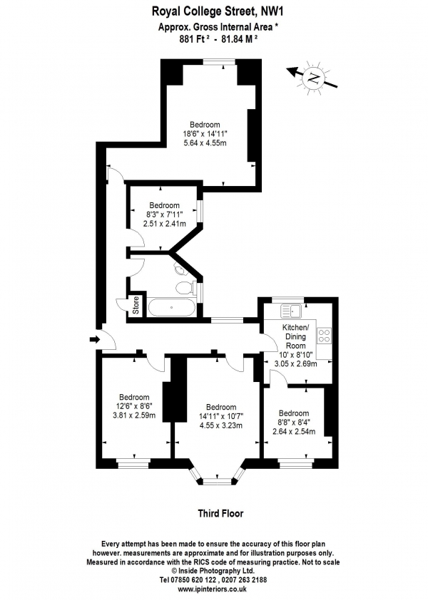 Floor Plan Image for 5 Bedroom Apartment to Rent in Five Bedroom Flat - Camden Road NW1
