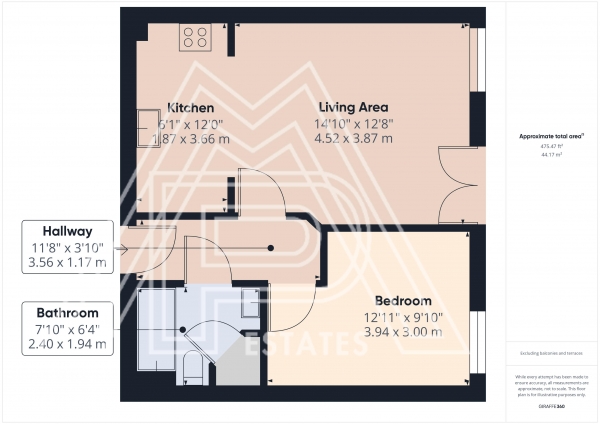 Floor Plan Image for 1 Bedroom Flat for Sale in Ambleside, Purfleet-On-Thames