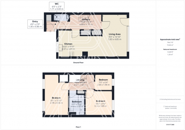 Floor Plan for 3 Bedroom Terraced House for Sale in Orchard Road, South Ockendon, RM15, 6HT - Guide Price &pound300,000