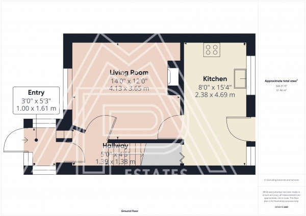 Floor Plan for 2 Bedroom Terraced House for Sale in Cullen Square, South Ockendon, RM15, 6AD - Offers in Excess of &pound340,000