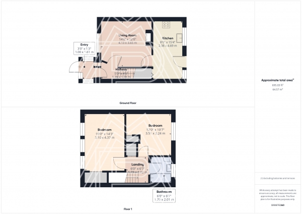 Floor Plan for 2 Bedroom Terraced House for Sale in Cullen Square, South Ockendon, RM15, 6AD - Offers in Excess of &pound340,000