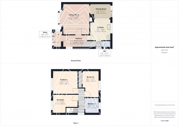 Floor Plan for 3 Bedroom End of Terrace House for Sale in Fortin Way, South Ockendon, RM15, 5NG - Guide Price &pound385,000