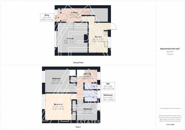 Floor Plan for 3 Bedroom Terraced House for Sale in Perry Way, South Ockendon, Aveley, RM15, 4RD - Guide Price &pound375,000