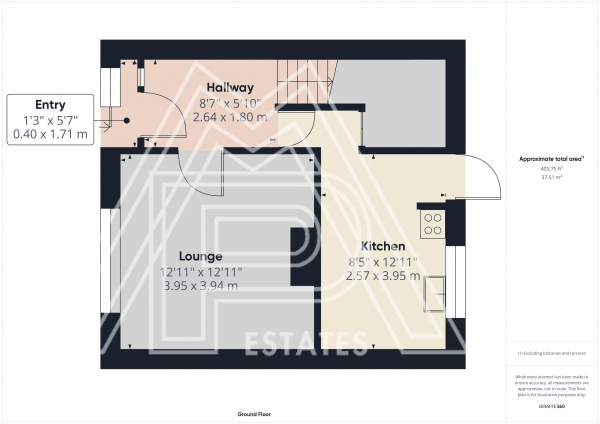 Floor Plan for 3 Bedroom Terraced House for Sale in Perry Way, South Ockendon, Aveley, RM15, 4RD - Guide Price &pound375,000