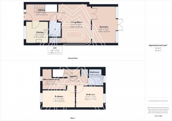 Floor Plan for 3 Bedroom Terraced House for Sale in Bumpstead Mead, South Ockendon, Aveley, RM15, 4EE - Guide Price &pound365,000