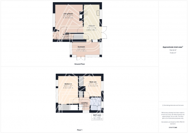 Floor Plan for 2 Bedroom End of Terrace House for Sale in Cullen Square, South Ockendon, RM15, 6AD - Fixed Price &pound385,000