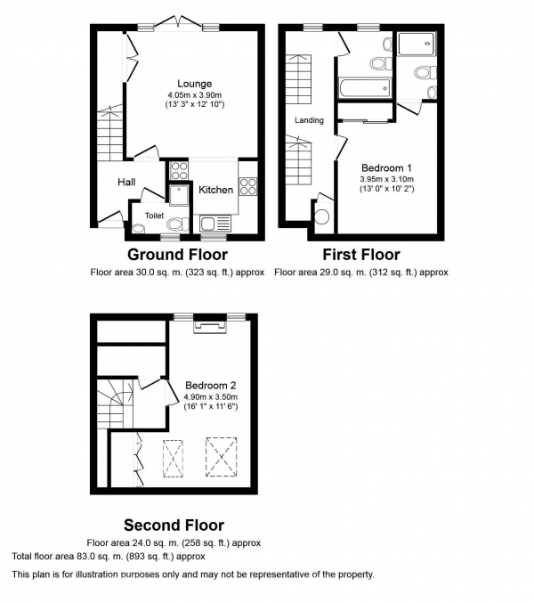 Floor Plan for 2 Bedroom Terraced House for Sale in Luxury Mews style house, within City walls, Chichester, PO19, 1QQ - Guide Price &pound315,000