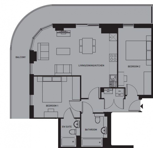 Floor Plan Image for 2 Bedroom Flat to Rent in Sienna Alto, Lewisham, SE13