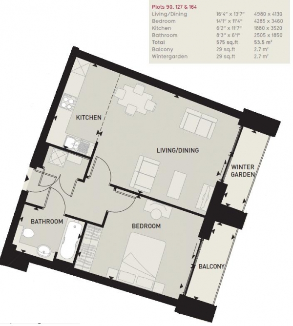 Floor Plan Image for 1 Bedroom Apartment for Sale in Vanouver House, Canada Water, SE16