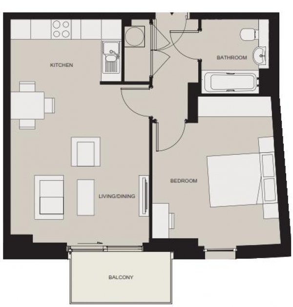 Floor Plan Image for 1 Bedroom Apartment for Sale in Brampton House, Canada Water, SE16