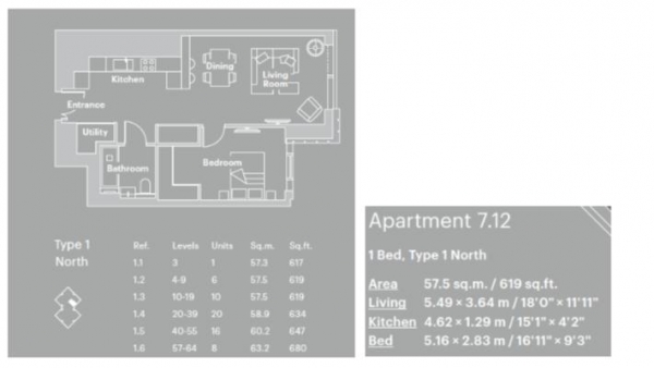 Floor Plan Image for 1 Bedroom Apartment for Sale in South Quay Plaza, Canary Wharf, E14