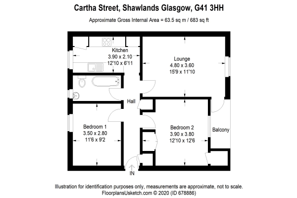 Floor Plan Image for 2 Bedroom Apartment for Sale in Cartha Street, Glasgow