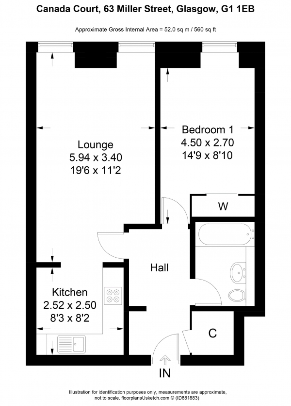 Floor Plan Image for 1 Bedroom Apartment for Sale in 63 Miller Street, Glasgow