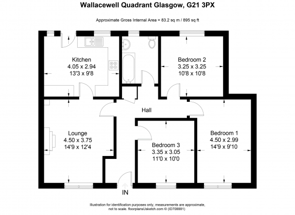 Floor Plan Image for 3 Bedroom Apartment for Sale in Wallacewell Quadrant, Glasgow