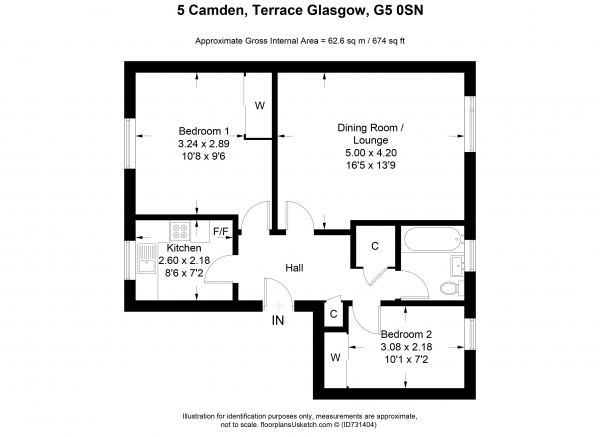 Floor Plan Image for 2 Bedroom Apartment for Sale in Camden Terrace, Glasgow