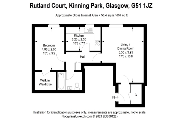 Floor Plan Image for 1 Bedroom Apartment for Sale in Rutland Court, Glasgow