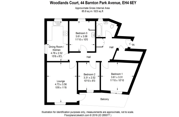Floor Plan Image for 3 Bedroom Apartment for Sale in Barnton Park Avenue, Edinburgh