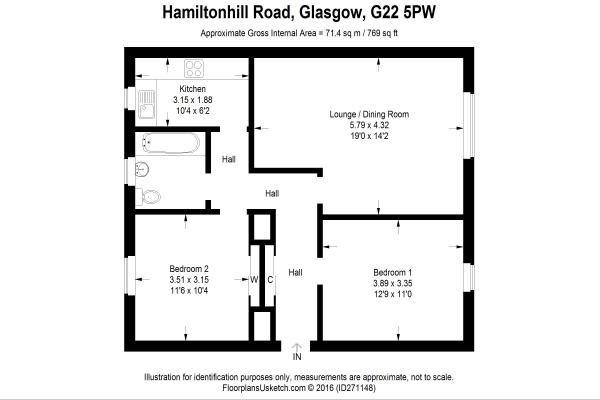 Floor Plan Image for 2 Bedroom Apartment for Sale in Hamiltonhill Road, Glasgow