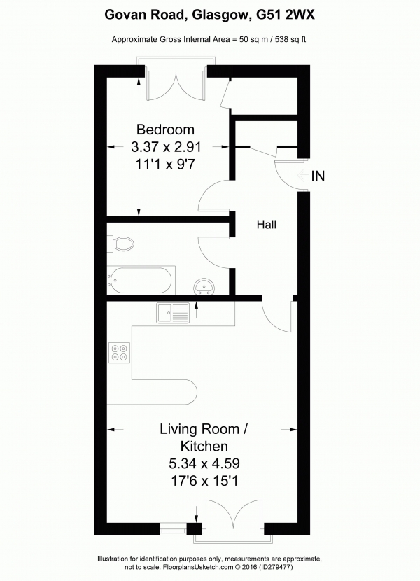 Floor Plan Image for 1 Bedroom Apartment for Sale in Attractive 1 Bedroom Apartment, Govan Road Glasgow