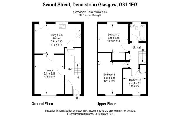 Floor Plan Image for 3 Bedroom Terraced House for Sale in Sword Street, Glasgow