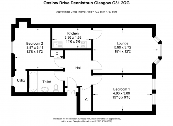 Floor Plan Image for 2 Bedroom Apartment for Sale in Onslow Drive, Glasgow