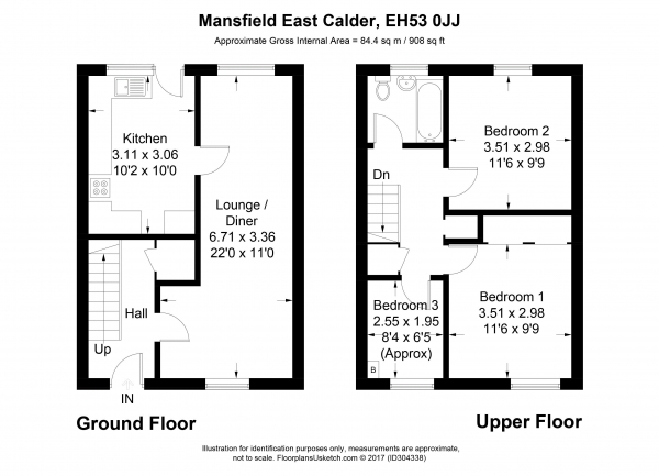 Floor Plan Image for 3 Bedroom Terraced House for Sale in Mansefield, East Calder, Livingston