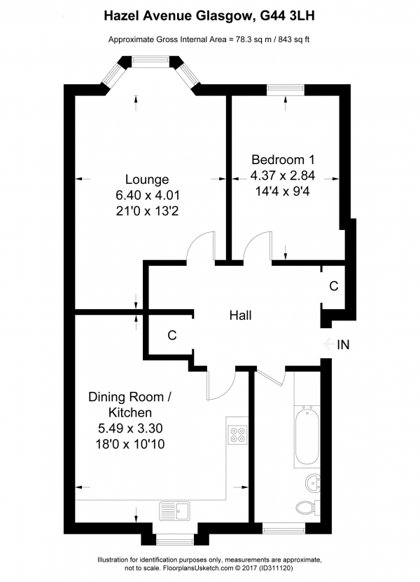 Floor Plan for 1 Bedroom Apartment for Sale in Hazel Avenue, Glasgow, Muirend, G44, 3LH - Offers in Excess of &pound115,000