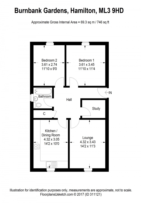 Floor Plan Image for 2 Bedroom Apartment for Sale in Burnbank Gardens, Hamilton ML3 9HD