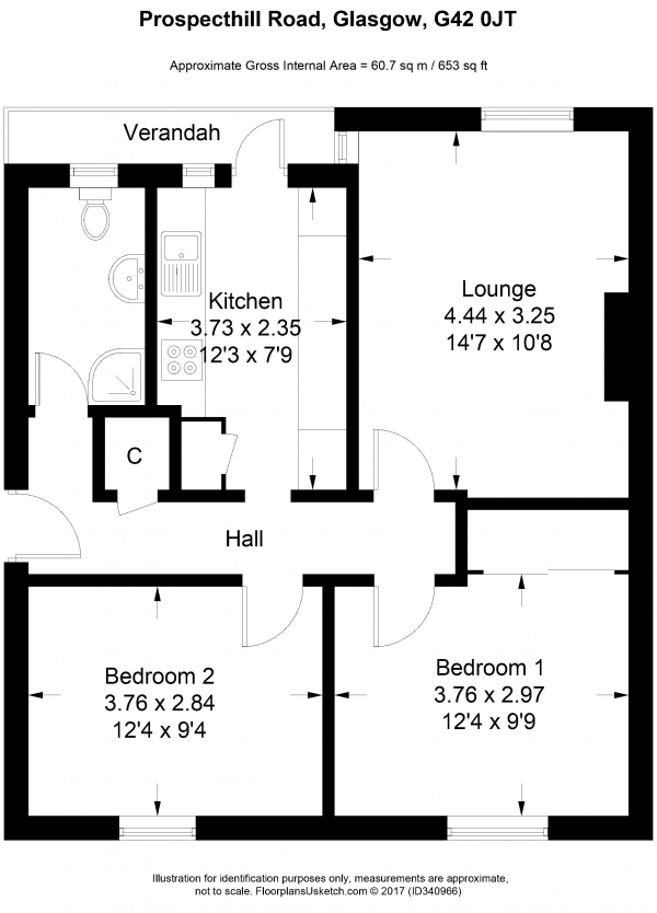 Floor Plan Image for 2 Bedroom Apartment for Sale in Prospecthill Road, Glasgow