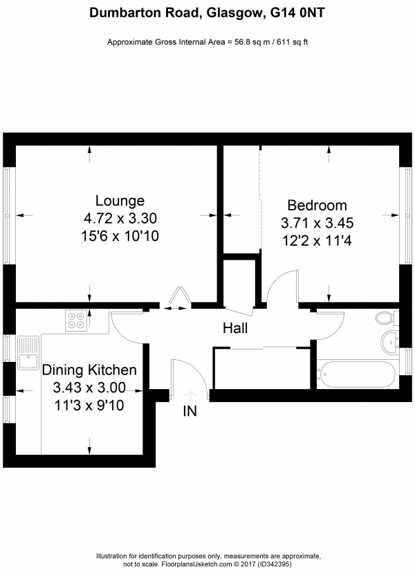 Floor Plan Image for 1 Bedroom Apartment for Sale in Dumbarton Road, Yoker, Glasgow