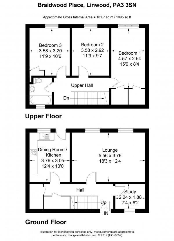 Floor Plan Image for 3 Bedroom Terraced House for Sale in Braidwood Place, Linwood Paisley