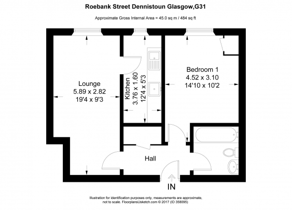 Floor Plan for 1 Bedroom Apartment for Sale in Roebank Street, Glasgow, Dennistoun, G31, 3EB - Offers in Excess of &pound67,500