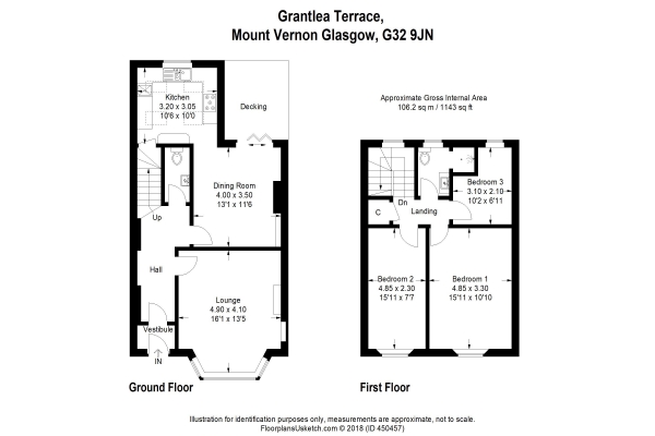 Floor Plan Image for 3 Bedroom Terraced House for Sale in Grantlea Terrace, Glasgow