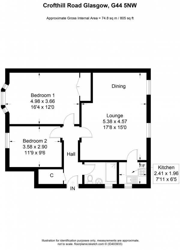 Floor Plan Image for 2 Bedroom Apartment for Sale in Crofthill Road, Croftfoot Glasgow