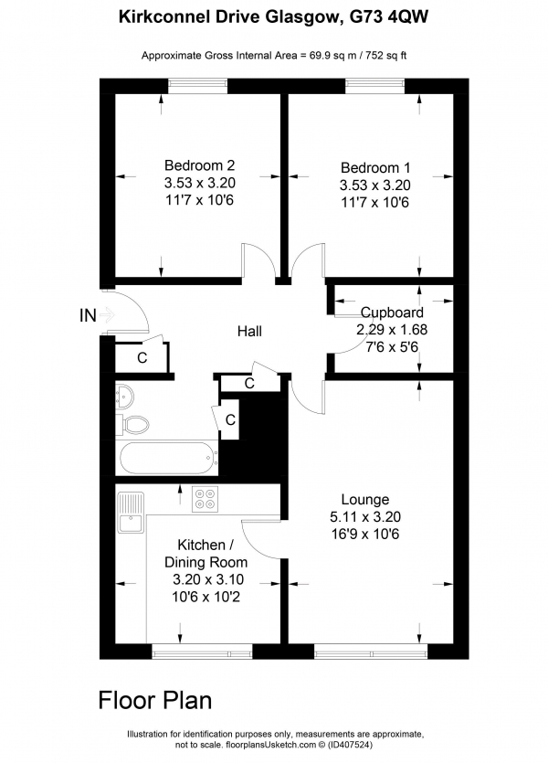 Floor Plan Image for 2 Bedroom Apartment for Sale in Kirkconnel Drive, Glasgow
