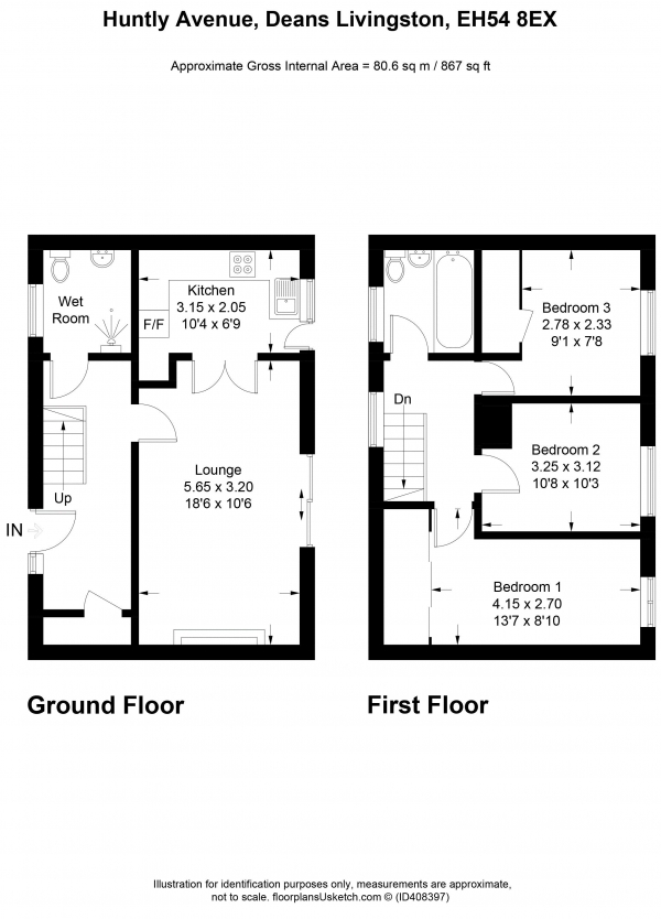 Floor Plan Image for 3 Bedroom Terraced House for Sale in Huntly Avenue, Livingston